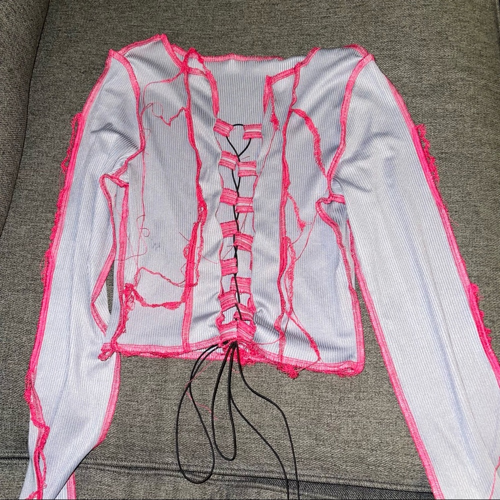 Gray and pink laced up crop top